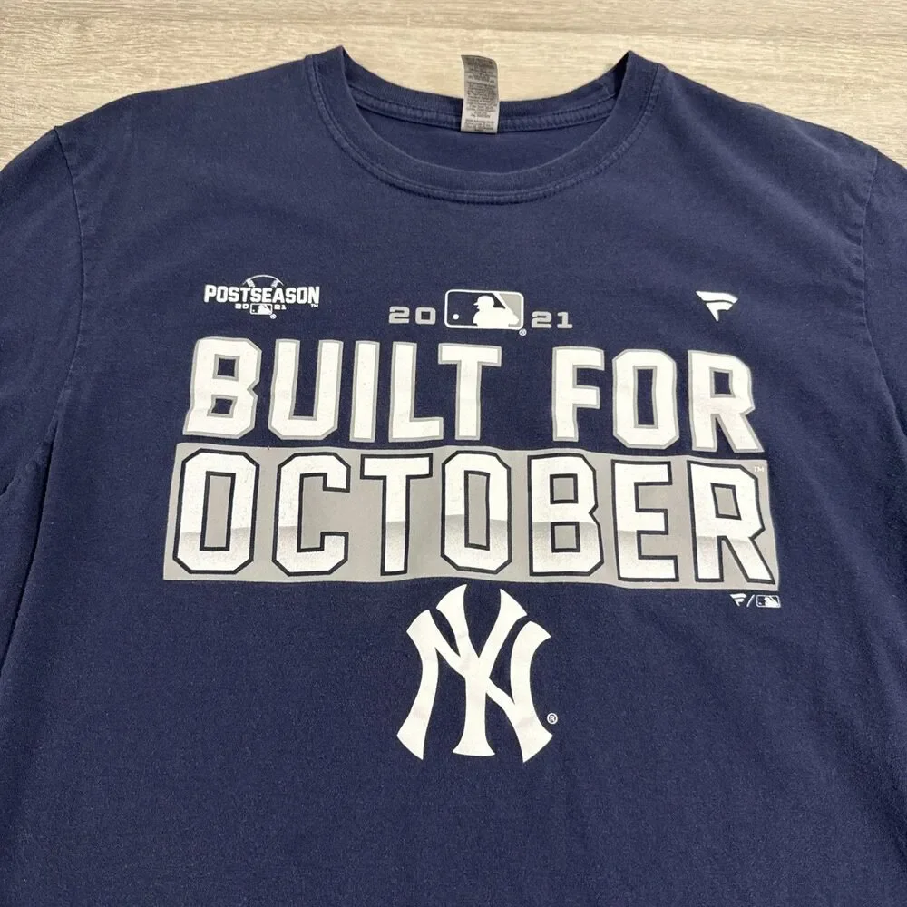 New York Yankees Shirt 2021 Built For October Fanatics Men's Blue Large Tee